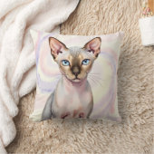 スフィンクス猫の水彩画マーブル渦アート クッション (ブランケット)
