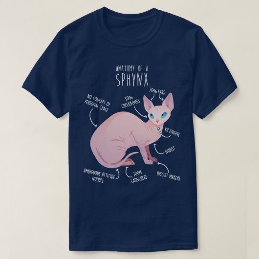 スフィンクス猫の解剖学 Tシャツ (デザイン正面)