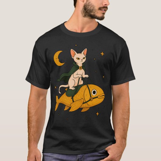 スフィンクス猫の魚乗り Tシャツ (正面)
