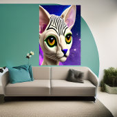 スフィンクス猫の黄色い目のポートレート | AI Art ポスター