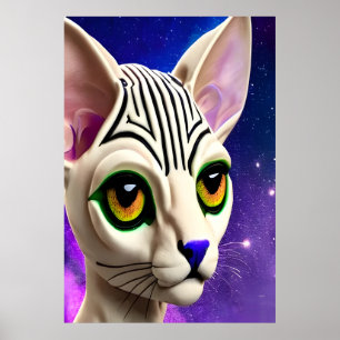 スフィンクス猫の黄色い目のポートレート   AI Art ポスター