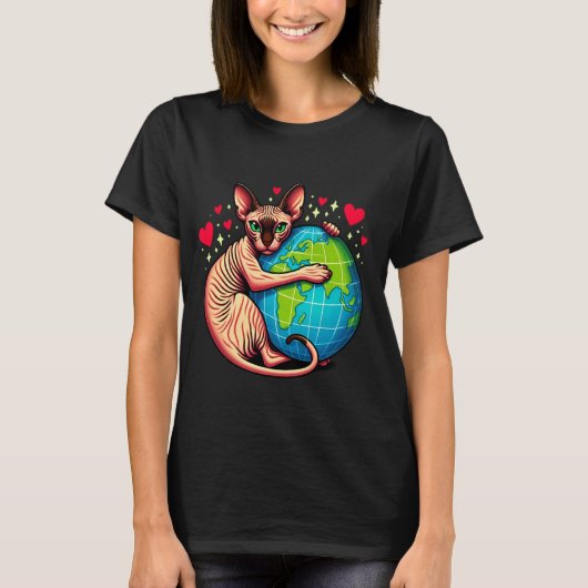 スフィンクス猫アースデーハグ愛オーナー地球愛好家レディースL Tシャツ (正面)