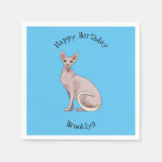 スフィンクス猫イラストレーション スタンダードカクテルナプキン (正面)