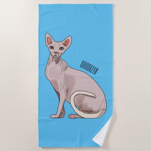 スフィンクス猫イラストレーション ビーチタオル (正面)