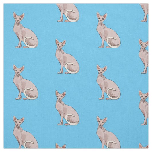 スフィンクス猫イラストレーション ファブリック (見本)