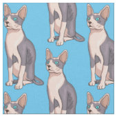スフィンクス猫イラストレーション ファブリック (クローズアップ)