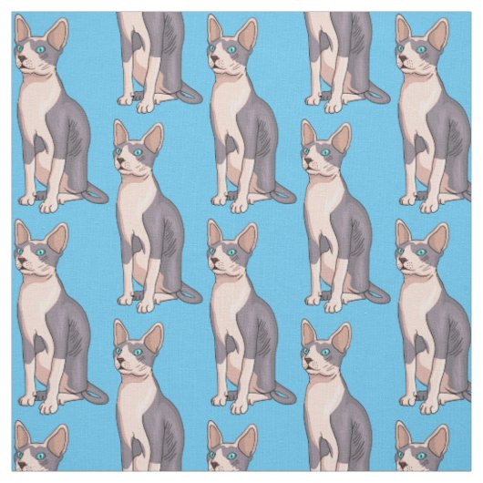 スフィンクス猫イラストレーション ファブリック (見本)