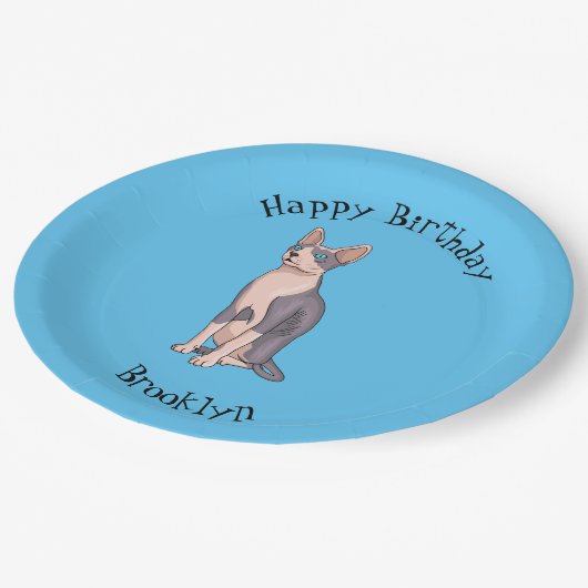 スフィンクス猫イラストレーション ペーパープレート (アングル)