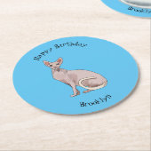 スフィンクス猫イラストレーション ラウンドペーパーコースター (アングル)