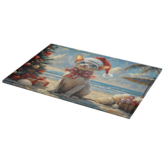 スフィンクス猫クリスマスヴィンテージビーチ カッティングボード (角)