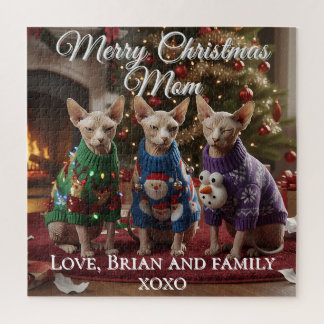 スフィンクス猫クリスマス面白い写真ジグソーパズル ジグソーパズル