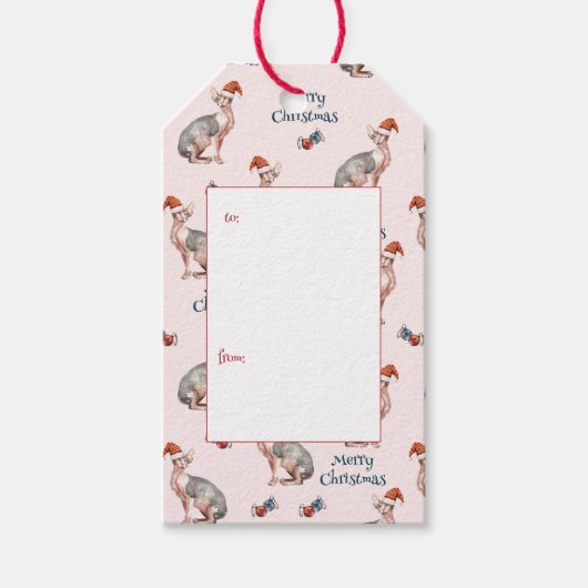 スフィンクス猫サンタハットピンククリスマスギフトラベル ギフトタグ (正面)