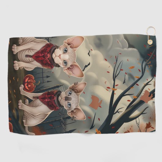 スフィンクス猫ハロウィン不気味 ゴルフタオル (横)