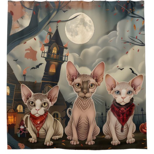 スフィンクス猫ハロウィン不気味 シャワーカーテン (正面)