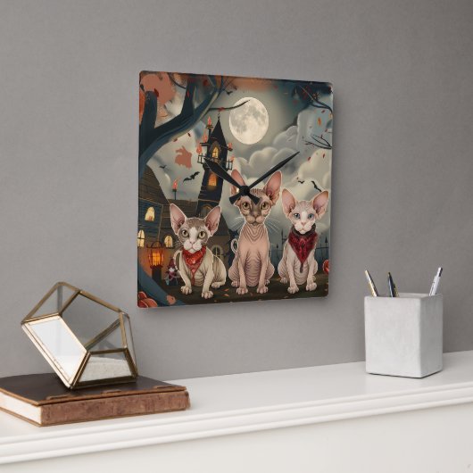 スフィンクス猫ハロウィン不気味 スクエア壁時計 (オフィス)