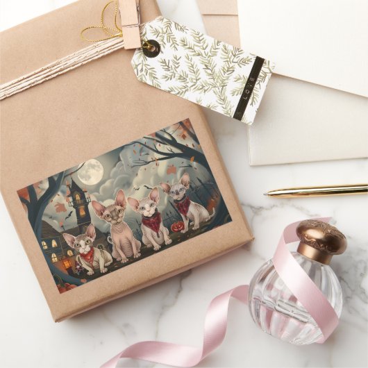 スフィンクス猫ハロウィン不気味 長方形シール (ギフト)