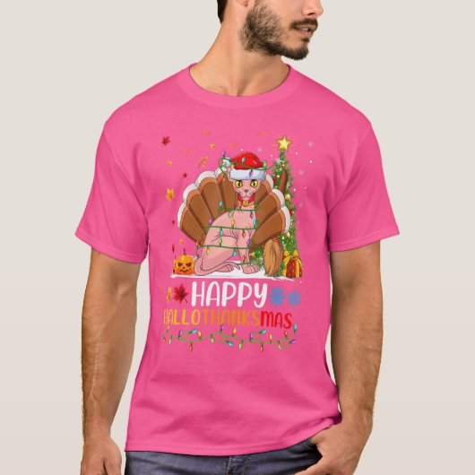 スフィンクス猫動物スフィンクス猫ヘルロサンクスマス Tシャツ (正面)