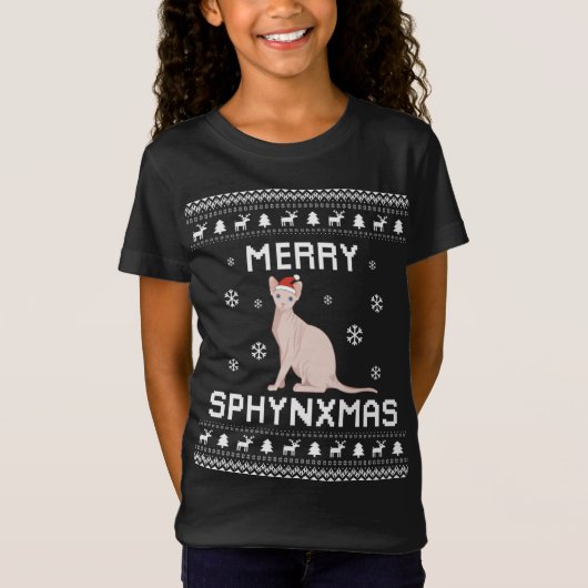 スフィンクス猫好きクリスマス醜いクリスマススセーターSphyn Tシャツ (正面)