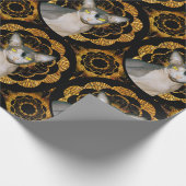 スフィンクス猫忍者ブラック&金ゴールドレトロスタイル ラッピングペーパー (角)