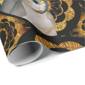 スフィンクス猫忍者ブラック&金ゴールドレトロスタイル ラッピングペーパー (ロールコーナー)