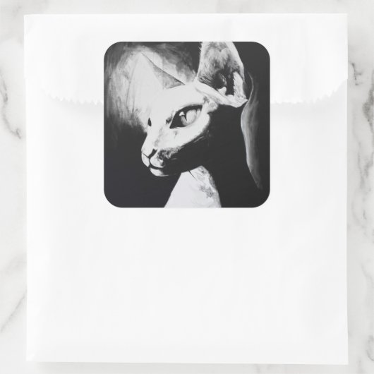 スフィンクス猫白黒コントラストヘアレス子猫アート スクエアシール (バッグ)