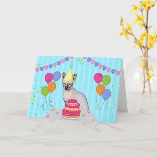 スフィンクス猫誕生日ホリデーカード カード (黄色い花)