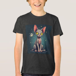 スフィンクス猫UFO宇宙キャラクターアート トライブレンドTシャツ