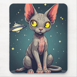 スフィンクス猫UFO宇宙キャラクターアート マウスパッド