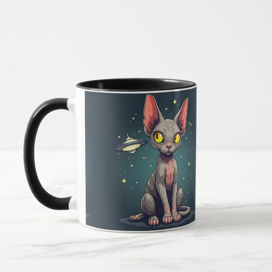 スフィンクス猫UFO宇宙キャラクターアート マグカップ (左)