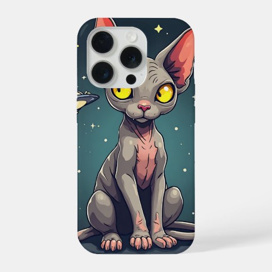 スフィンクス猫UFO宇宙キャラクターアート iPhoneケース (裏面)