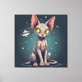 スフィンクス猫UFO宇宙風刺画アート キャンバスプリント