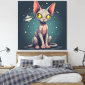 スフィンクス猫UFO宇宙風刺画アート キャンバスプリント (インサイチュ (寝室))