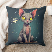 スフィンクス猫UFO宇宙風刺画アート クッション (ブランケット)