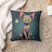 スフィンクス猫UFO宇宙風刺画アート クッション (ブランケット)