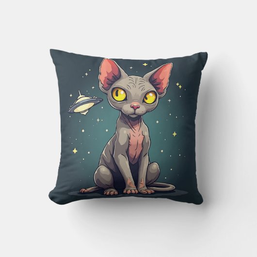 スフィンクス猫UFO宇宙風刺画アート クッション (正面)