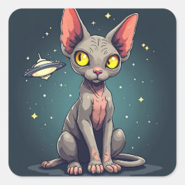 スフィンクス猫UFO宇宙風刺画アート スクエアシール