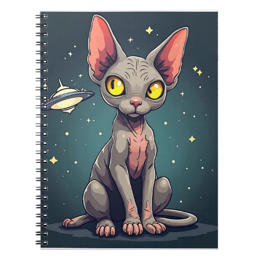 スフィンクス猫UFO宇宙風刺画アート ノートブック (正面)
