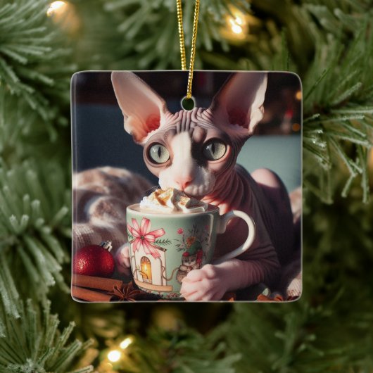 スフィンクス ホットココア 猫 クリスマス セラミックオーナメント (ツリー)
