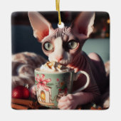 スフィンクス ホットココア 猫 クリスマス セラミックオーナメント (正面)