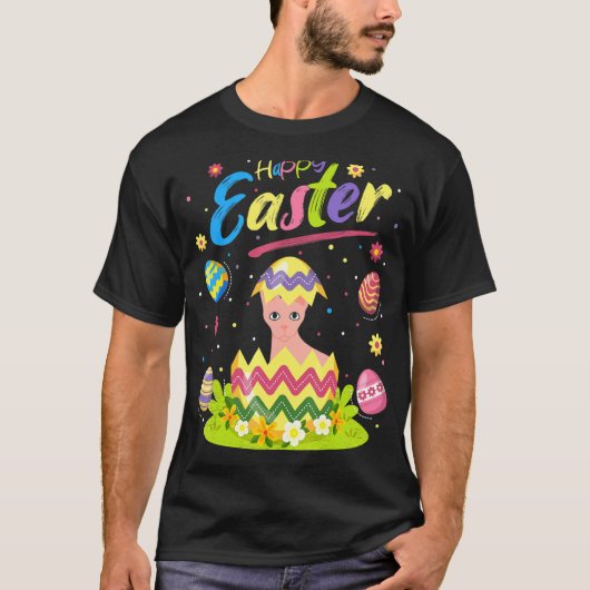スフィンクス 猫 イースター エッグ スフィンクス猫 ハッピーイースター Tシャツ (正面)