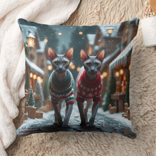 スフィンクス 猫 クリスマス 雪 冬の休日 クッション (ブランケット)