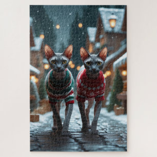 スフィンクス 猫 クリスマス 雪 冬の休日 ジグソーパズル