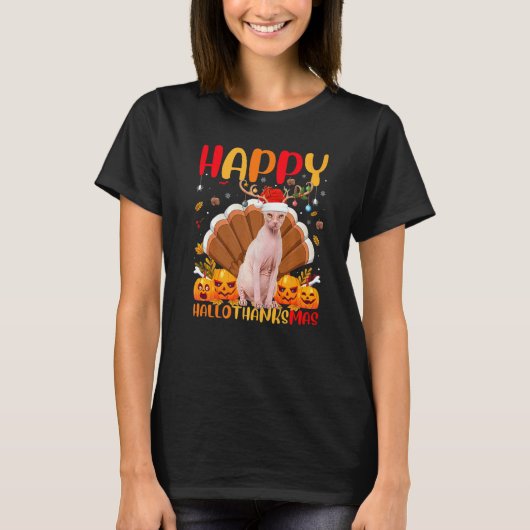 スフィンクス 猫 ハッピー スフィンクス 猫 Hellothanksmas Tシャツ (正面)