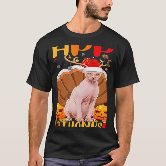 スフィンクス 猫 ハッピー スフィン猫 Hellothanksmas Tシャツ (正面)