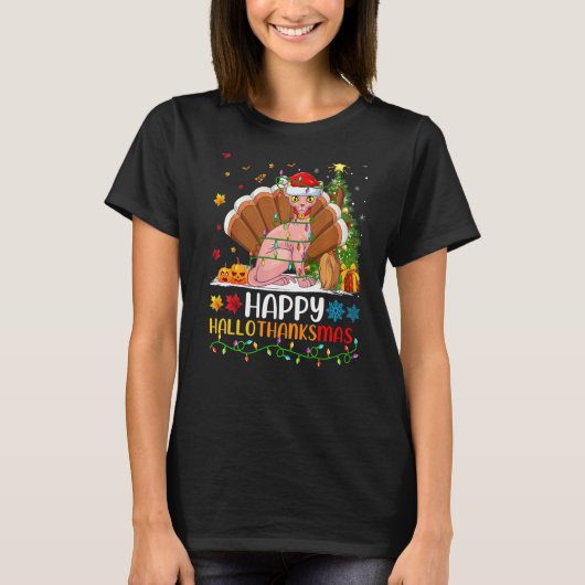 スフィンクス 猫 動物 スフィンクス 猫 Hellothanksmas Tシャツ (正面)