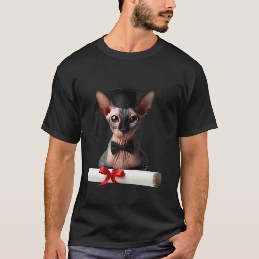 スフィンクス 猫 卒業式 帽子 卒業証書 Tシャツ (正面)