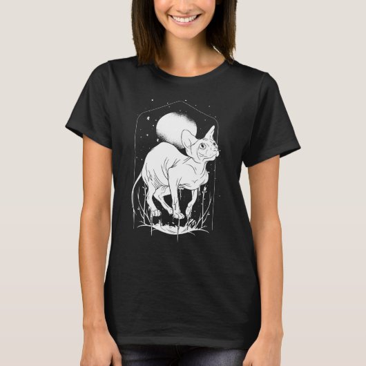 スフィンクス 猫 月 ゴシック 美学 コア タトゥー ナイト Tシャツ (正面)