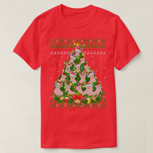 スフィンネコクリスマス照明ツリースフィンキャット醜いキリスト Tシャツ (デザイン正面)