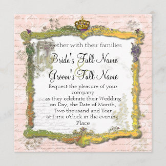 スフランスのクリ書プト&金ゴールドクラウン結婚ズ 招待状