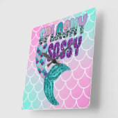 スプガーリーラシーなピンクの紫の緑の人魚の尾 スクエア壁時計 (傾斜)